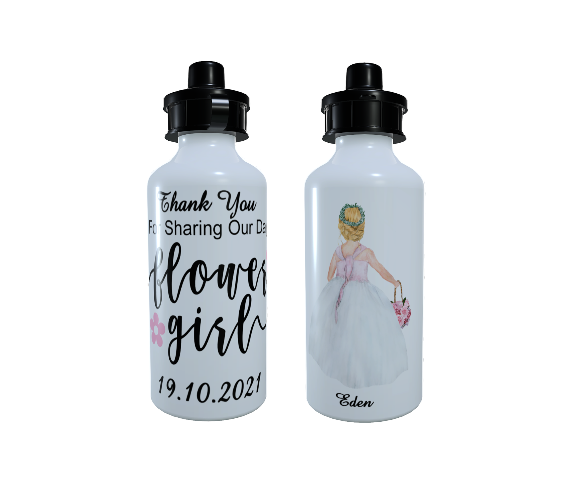 Flower Girl Personalised Water Bottle, Custom Flower Girl Bottle